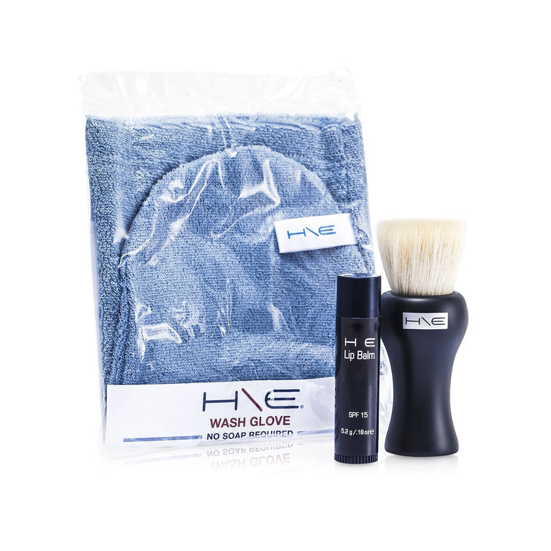 H\E Minerals Kit: Lip Balm SPF 15 + Facial Brush + Wash Glove + Bag