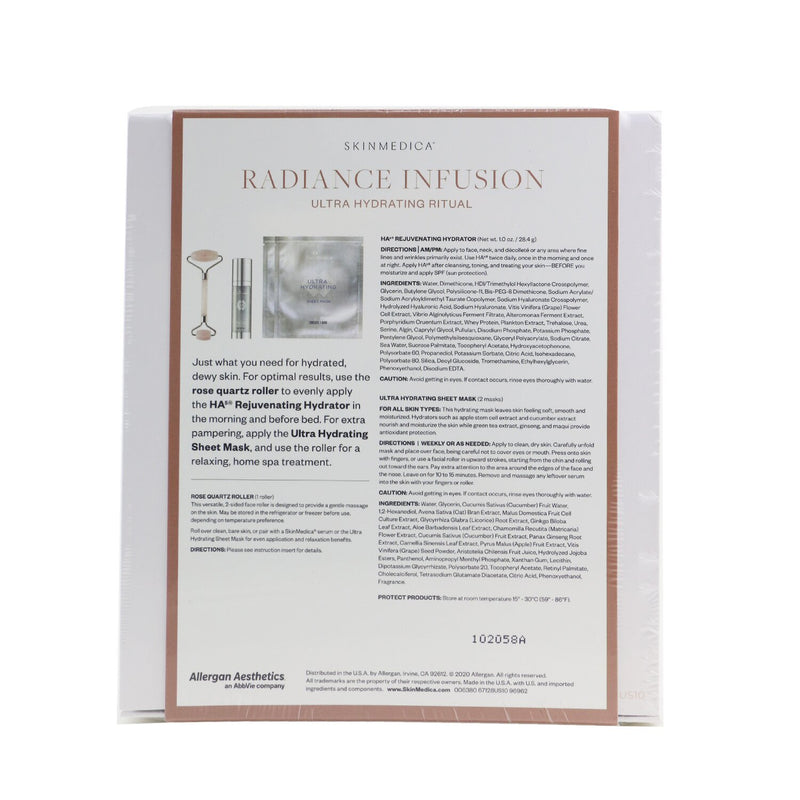 Radiance Infusion Ultra Hydrating Ritual Set: HA Rejuvenating Hydrator 28.4g + Ultra Hydrating Sheet Mask 2pcs + Rose Quartz Roller